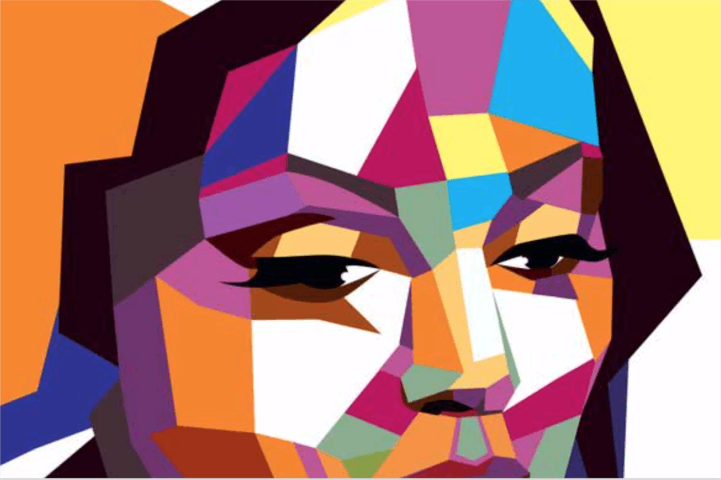 A face with a kaleidoscope prism of colors